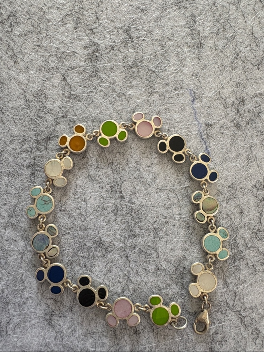 Multicolor (Gemstone) Mickey Head Bracelet in silver tone